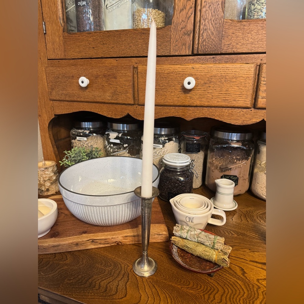 Primitive Silver Color Metal Candle Stick Holder Rustic with Patina